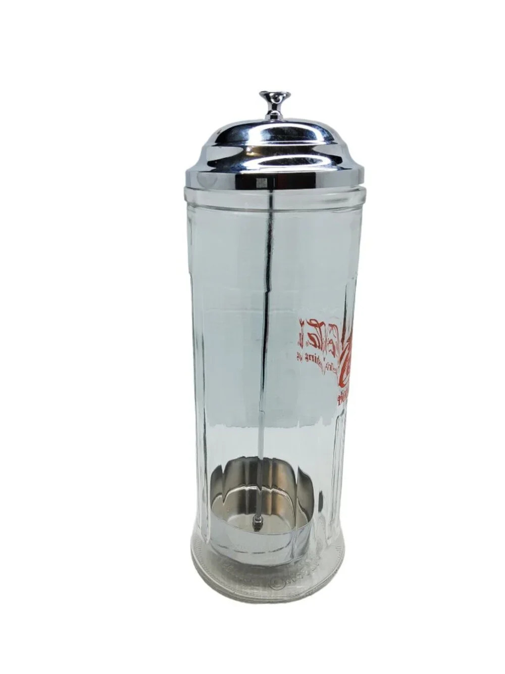 Vintage 1992 Coca-Cola Glass,Metal Lid Straw Dispenser Jar